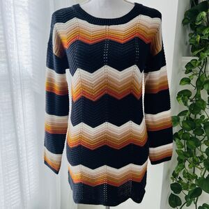 FCT Retro 70s Vibes Black & Brown Chevron Crocheted Sweater - Size XL